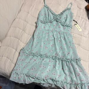 Floral Mint Green Ruffle Dress